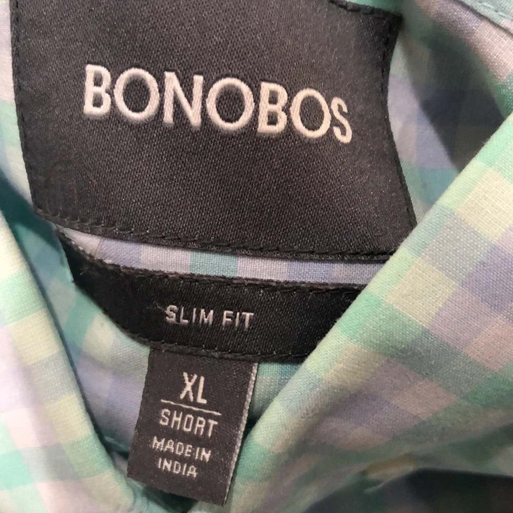 Bonobos Button Down Slim Fit Shirt Size XL Short Pastel Blue Green Gingham